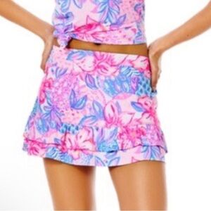 Lilly Pulitzer luxletic fern skort UPS 50+ pink aisle snappy turtle Large NWT